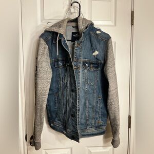 Hollister Blue Denim Jacket with Gray Sleeves